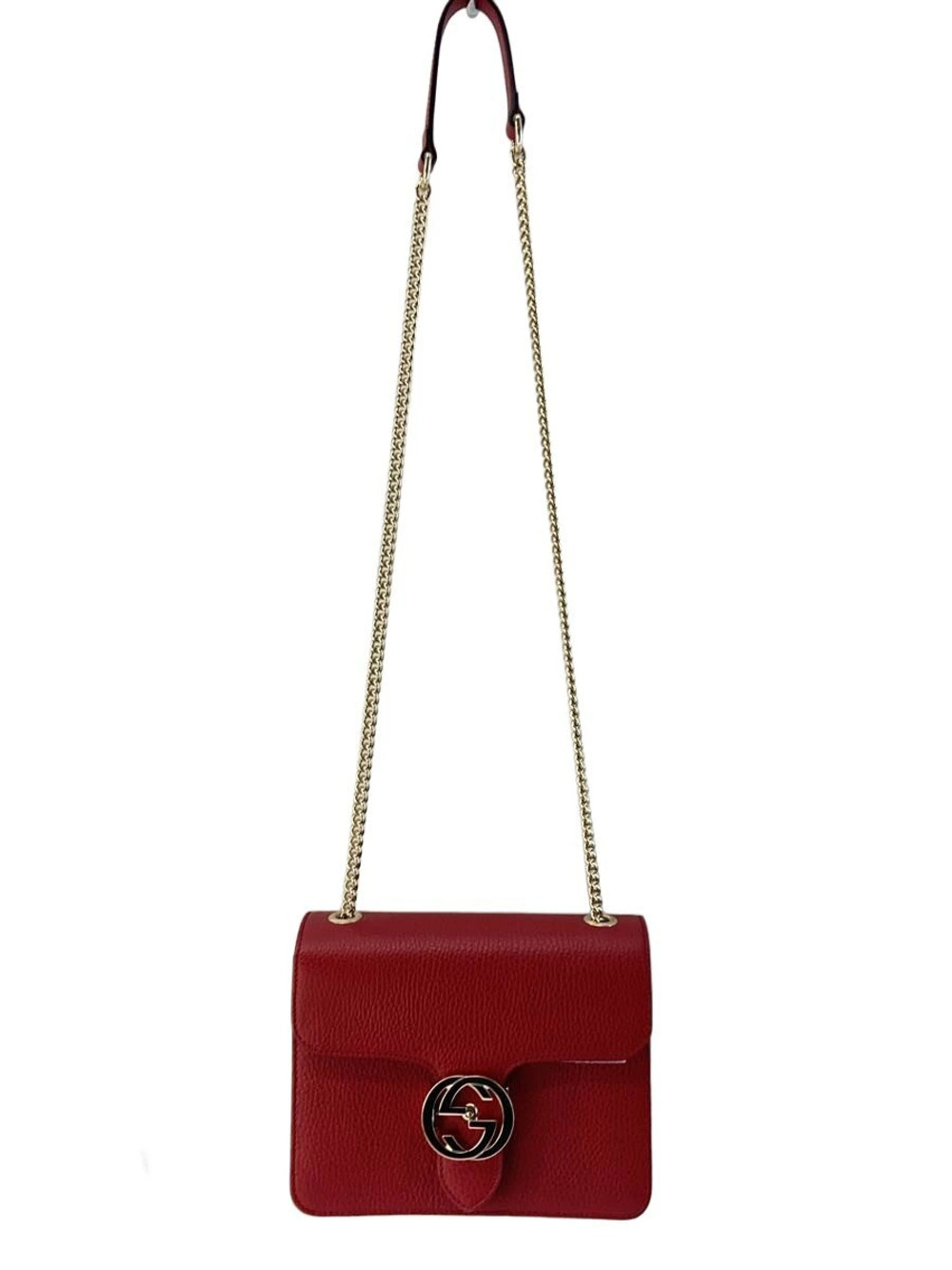 Gucci Chain Shoulder Bag Interlocking G Leather RED